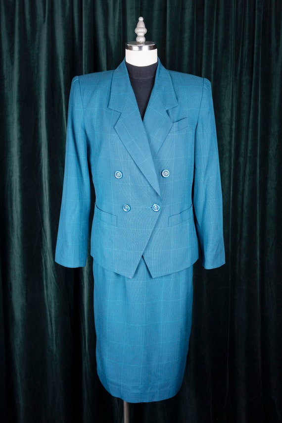 1980s Le Suit with Double Breasted Jacket with Squ