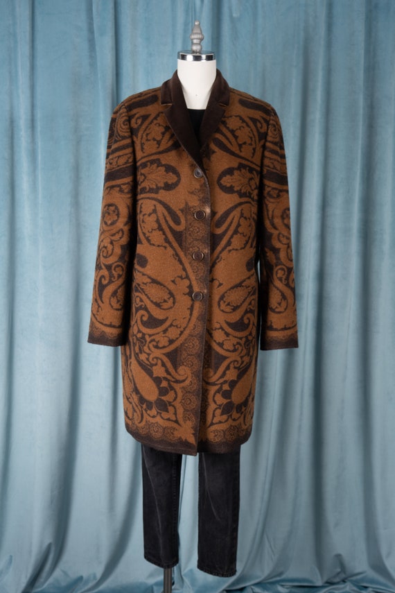 90s ETRO Golden Brown Paisley Chesterfield-Style … - image 3