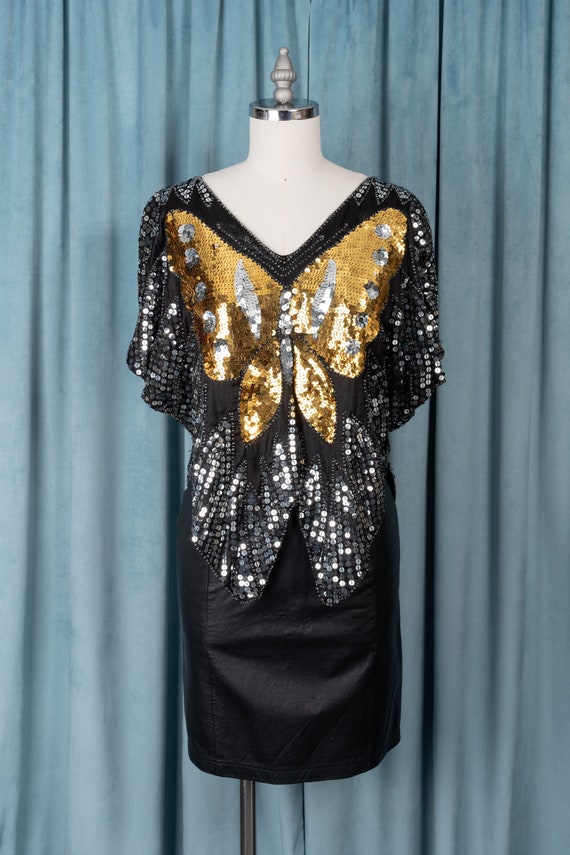 Gorgeous 1970s Silk Sequin Butterfly Top in Gold, 