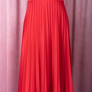 Vintage 1970s Tomato Red Polyester Perma Pleat Tank Dress image 3