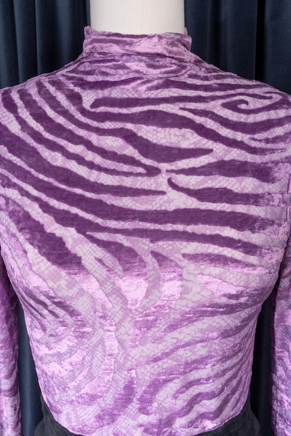 1990s Caché Lavender Zebra Stripe Burnout Velvet … - image 2