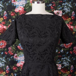 1960s Floral Print Jacquard Black Square Neck Day Dress by The Jones Girl image 3