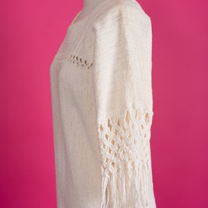Incredible 1970s Handwoven Macramé Wedding Dress in Off-White Heavy Cotton M image 4