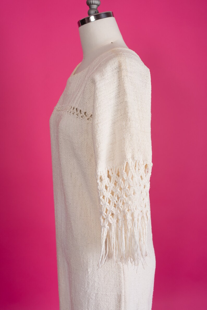 Incredible 1970s Handwoven Macramé Wedding Dress in Off-White Heavy Cotton M image 4
