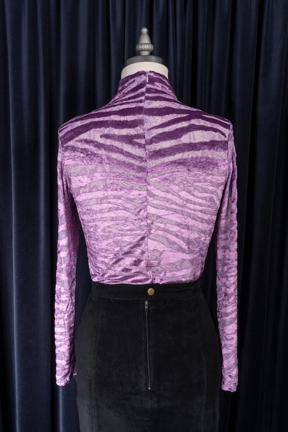 1990s Caché Lavender Zebra Stripe Burnout Velvet … - image 4