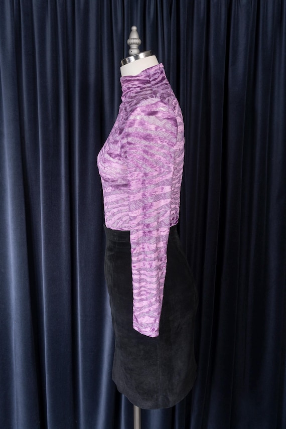 1990s Caché Lavender Zebra Stripe Burnout Velvet … - image 5