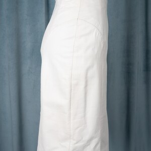 Vintage 80s Byrnes & Baker White Genuine Leather Pencil Skirt with Curved Seam Details image 4