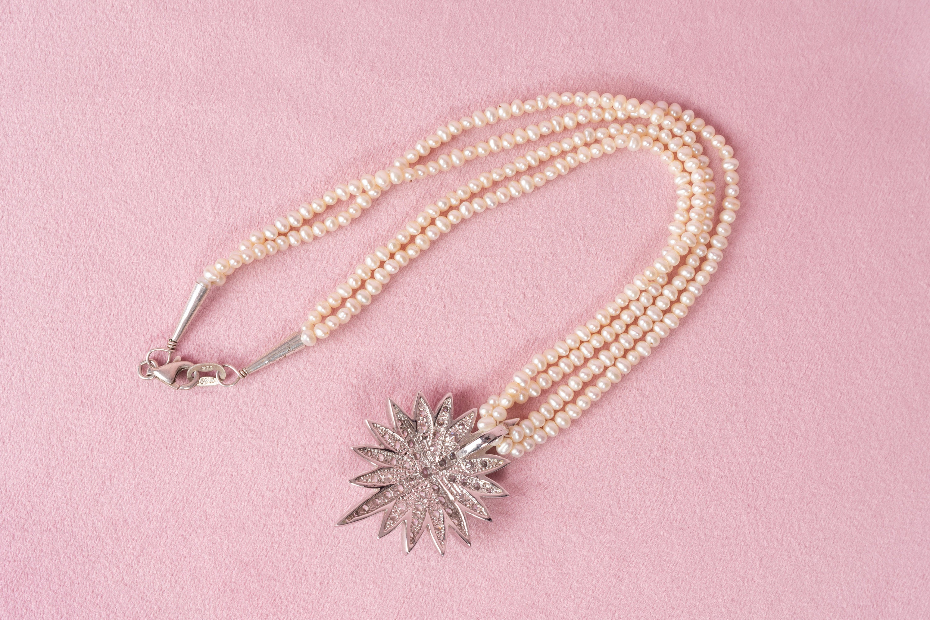 Vintage Double Strand Seed Pearl and Sterling Silver Necklace With ...
