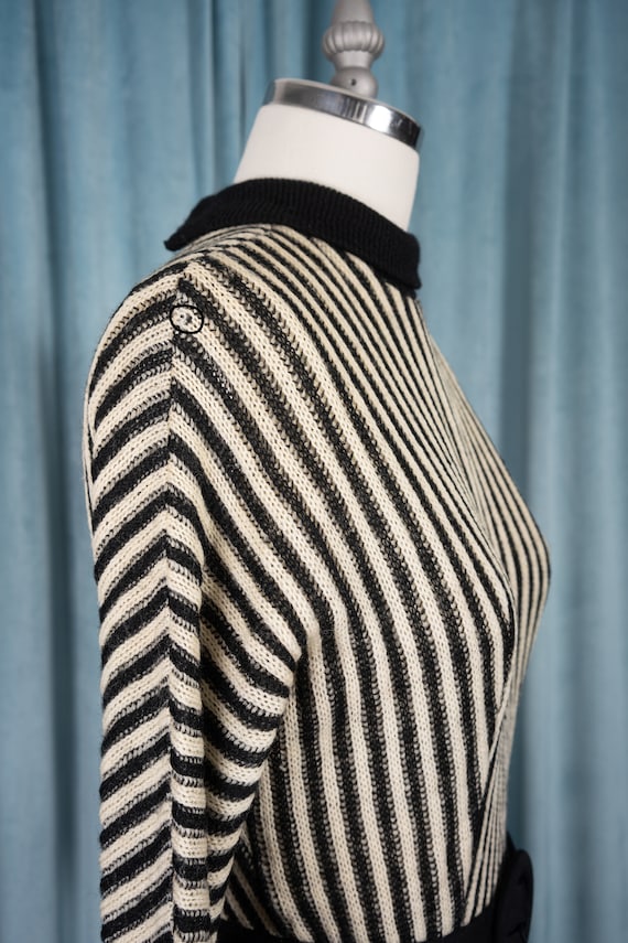 1950s Algo Original Black and Ivory Striped Wool … - image 6