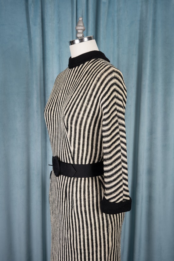 1950s Algo Original Black and Ivory Striped Wool … - image 3