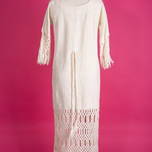 Incredible 1970s Handwoven Macramé Wedding Dress in Off-White Heavy Cotton M image 7