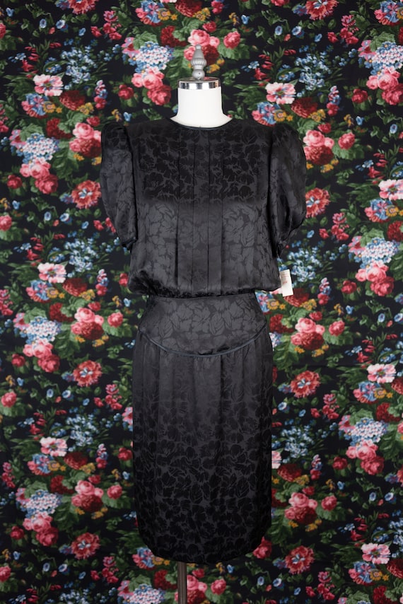 Vintage 1980s Flora Kung Black on Black Silk Flor… - image 1