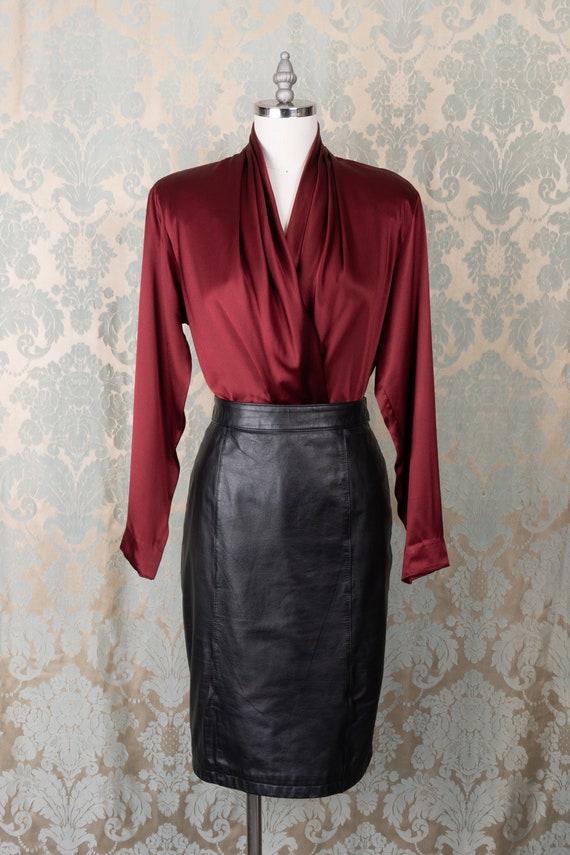 Stunning 80s Anne Klein II Burgundy 100% Silk Chem