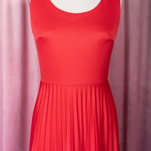 Vintage 1970s Tomato Red Polyester Perma Pleat Tank Dress image 2