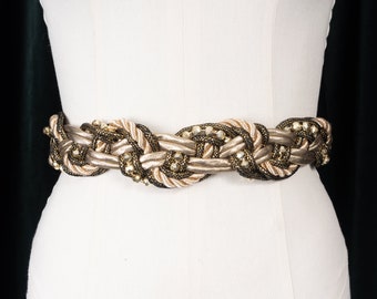 Gold Lamé Braided Belt with Gold Rope and Gold Beads by the Leather Shop