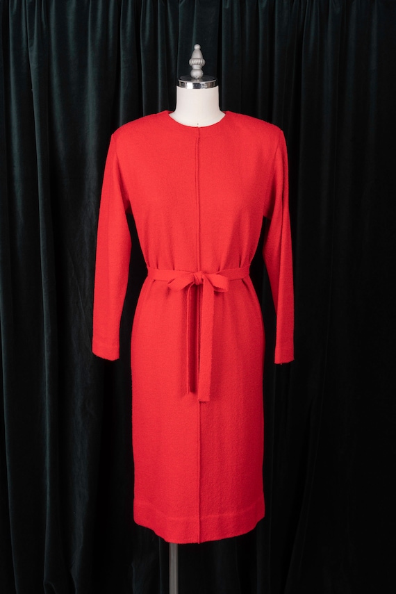 Vtg Castleberry True Red Knit Sweater Dress with T