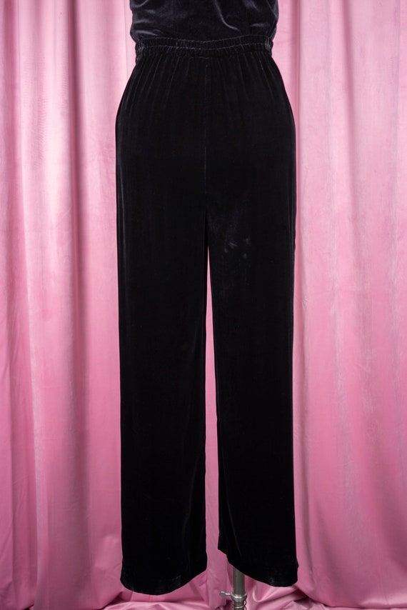 Vintage 90s Black Stretch Velvet Wide Leg Palazzo… - image 4