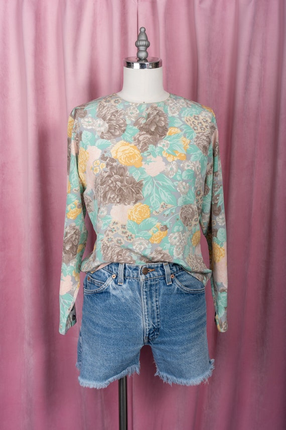 1990s Silk Pastel Floral Print Blouse - JH Collectibles