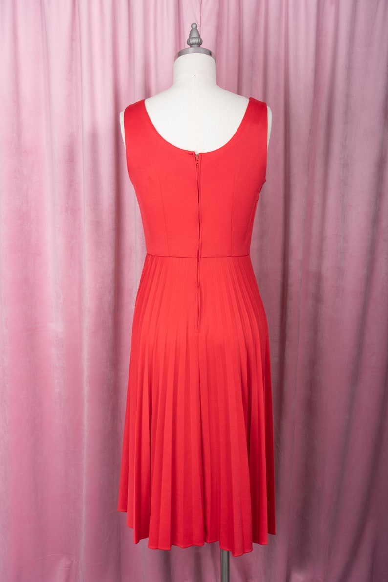 Vintage 1970s Tomato Red Polyester Perma Pleat Tank Dress image 5