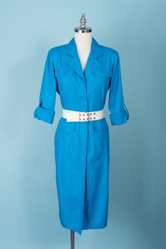 Vintage Ms. Chaus Turquoise Brushed Cotton Snap-Fr