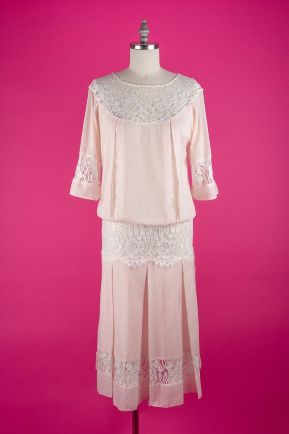 Vintage 80s 1920s Victorian Revival Pale Pink Dro… - image 1