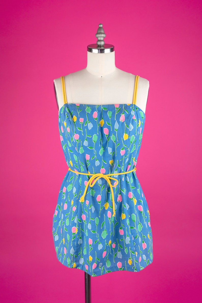 Vintage 60s GABAR New York Floral Two-Piece Swim Dress Set with Tie Belt image 1