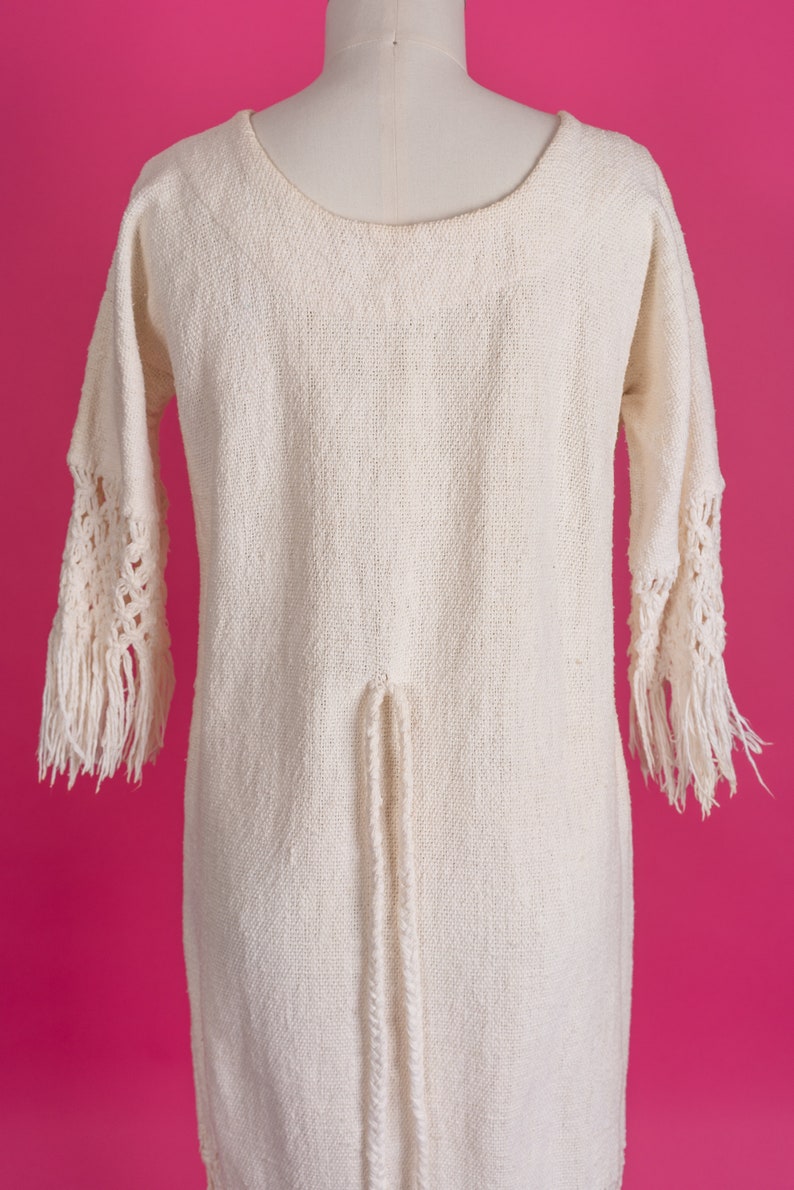 Incredible 1970s Handwoven Macramé Wedding Dress in Off-White Heavy Cotton M image 8