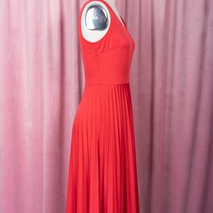 Vintage 1970s Tomato Red Polyester Perma Pleat Tank Dress image 4