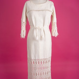 Incredible 1970s Handwoven Macramé Wedding Dress in Off-White Heavy Cotton M image 1