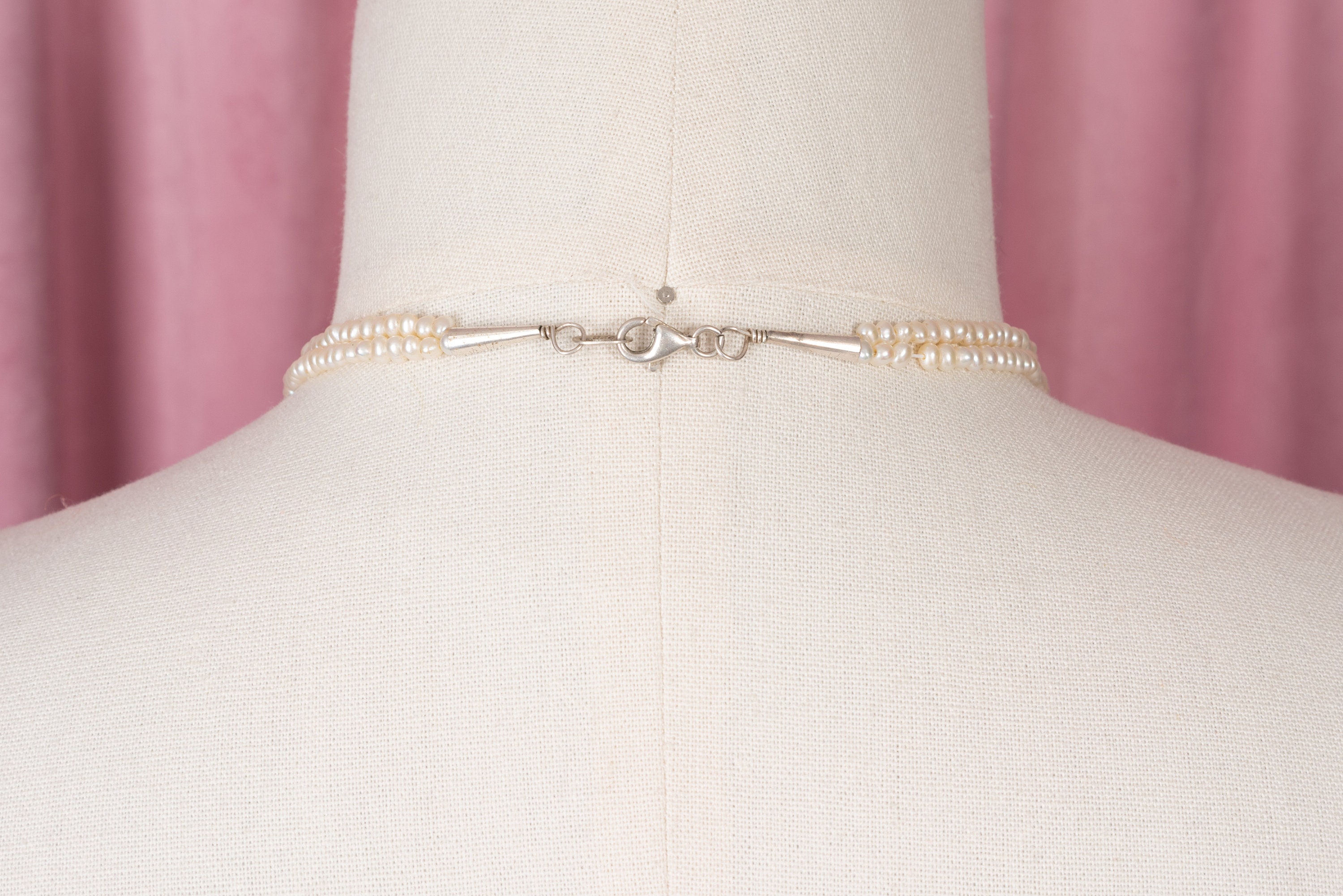 Vintage Double Strand Seed Pearl and Sterling Silver Necklace With ...