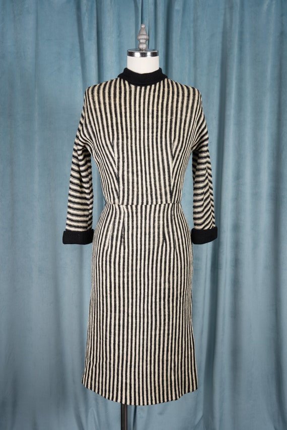 1950s Algo Original Black and Ivory Striped Wool … - image 7