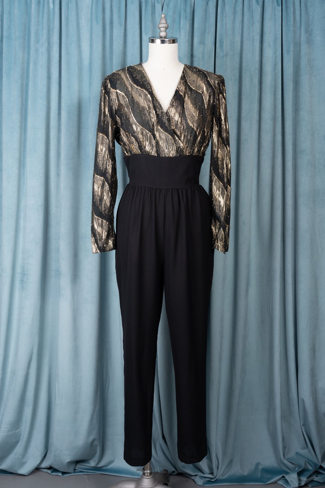 Metallic Gold Tinsel and Black Melissa Petites 80s Jumpsuit Etsy