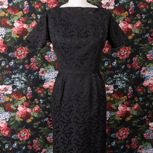 1960s Floral Print Jacquard Black Square Neck Day Dress by The Jones Girl image 2
