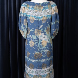 Vintage 1970's Metallic Floral Print Dress with Gathered Shoulders and Balloon Sleeves image 6