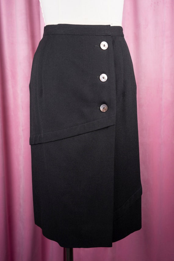 Vintage 1950s Nat Gordon Black Wool Wrap Skirt wi… - image 1