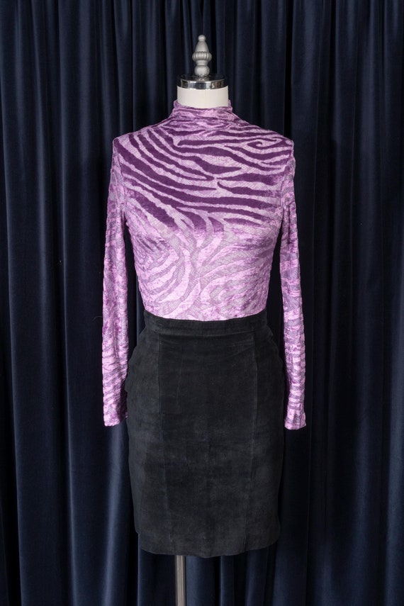 1990s Caché Lavender Zebra Stripe Burnout Velvet … - image 1