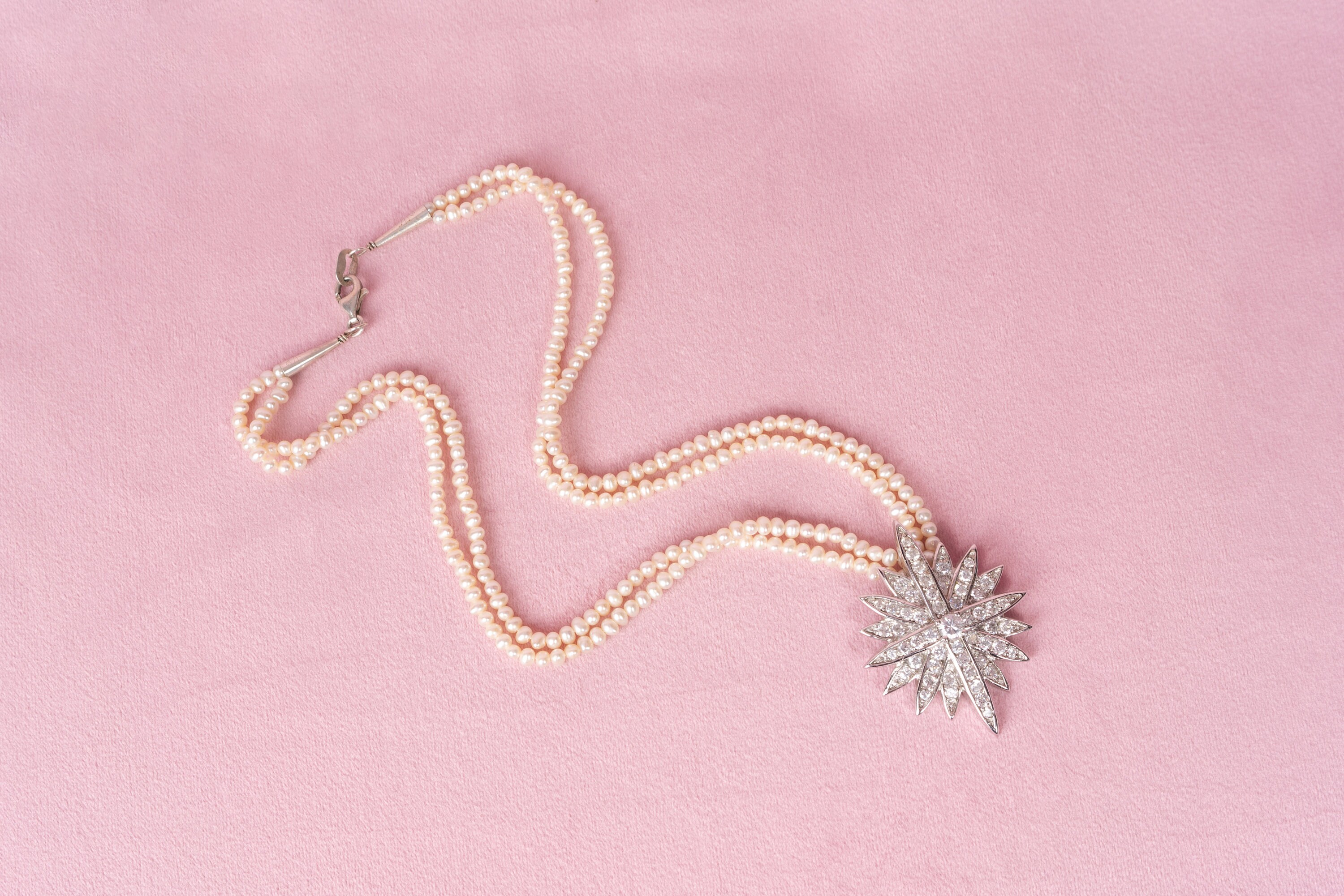 Vintage Double Strand Seed Pearl and Sterling Silver Necklace With ...