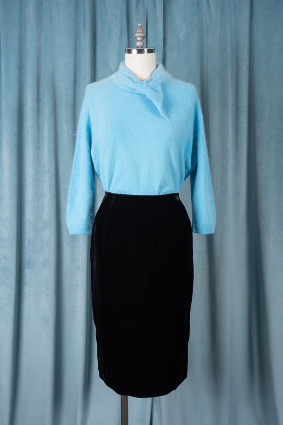 Vintage 80s Classic Black Velvet Pencil Skirt