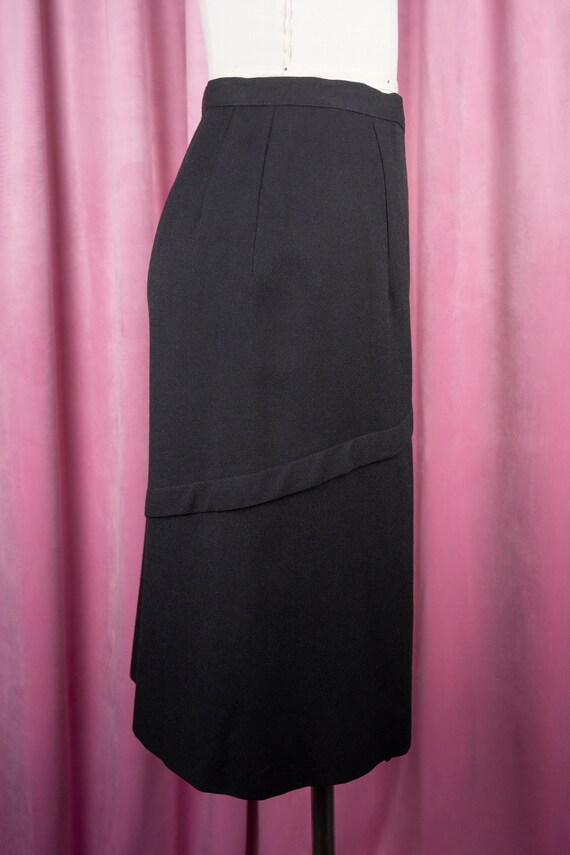 Vintage 1950s Nat Gordon Black Wool Wrap Skirt wi… - image 3