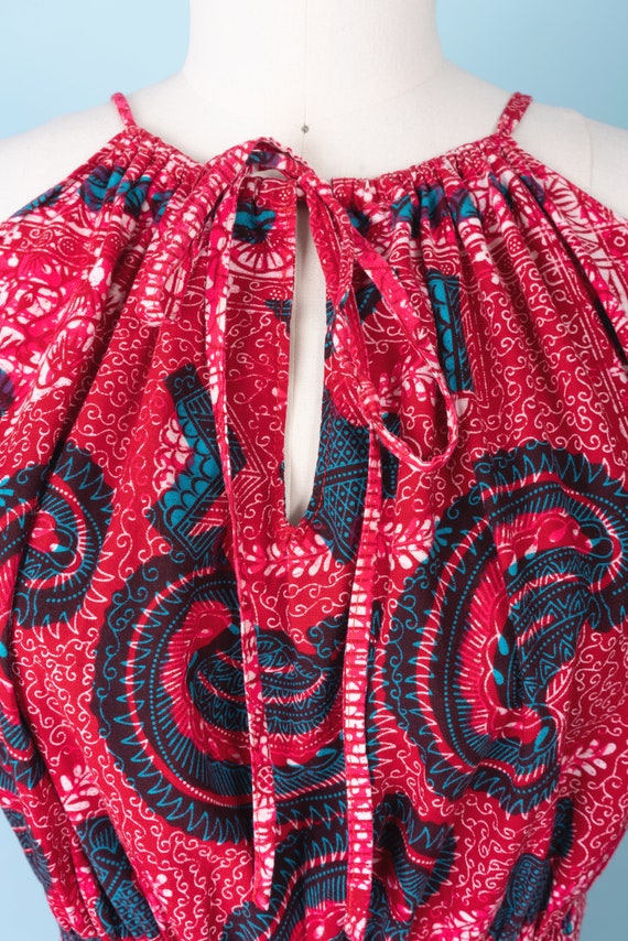 Vintage 70s Hot Pink-Red Indian Cotton Batik Tie … - image 4