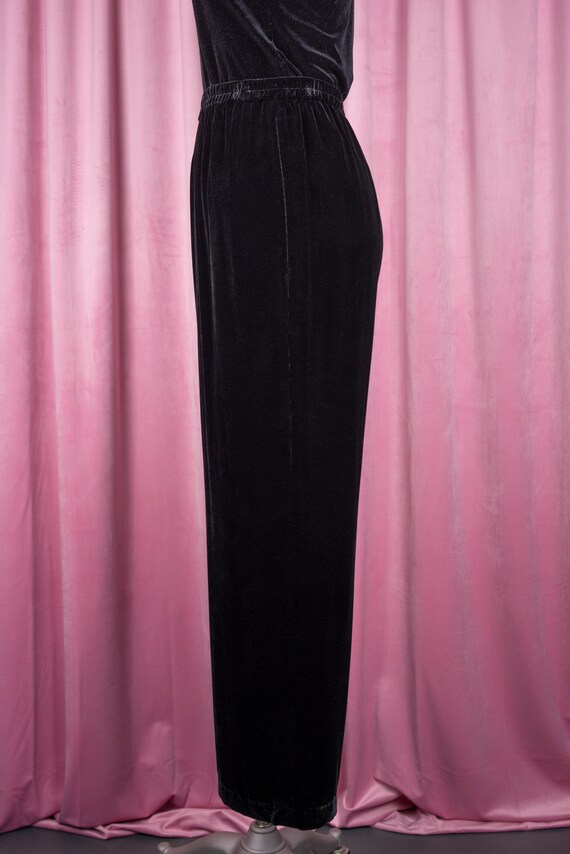 Vintage 90s Black Stretch Velvet Wide Leg Palazzo… - image 5