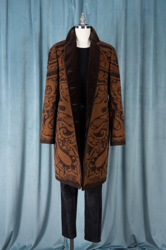90s ETRO Golden Brown Paisley Chesterfield-Style … - image 1