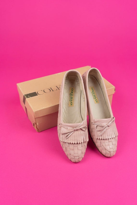 1980s Cole Haan Pale Pink Woven Leather Loafers with Original Box - Size 8N
