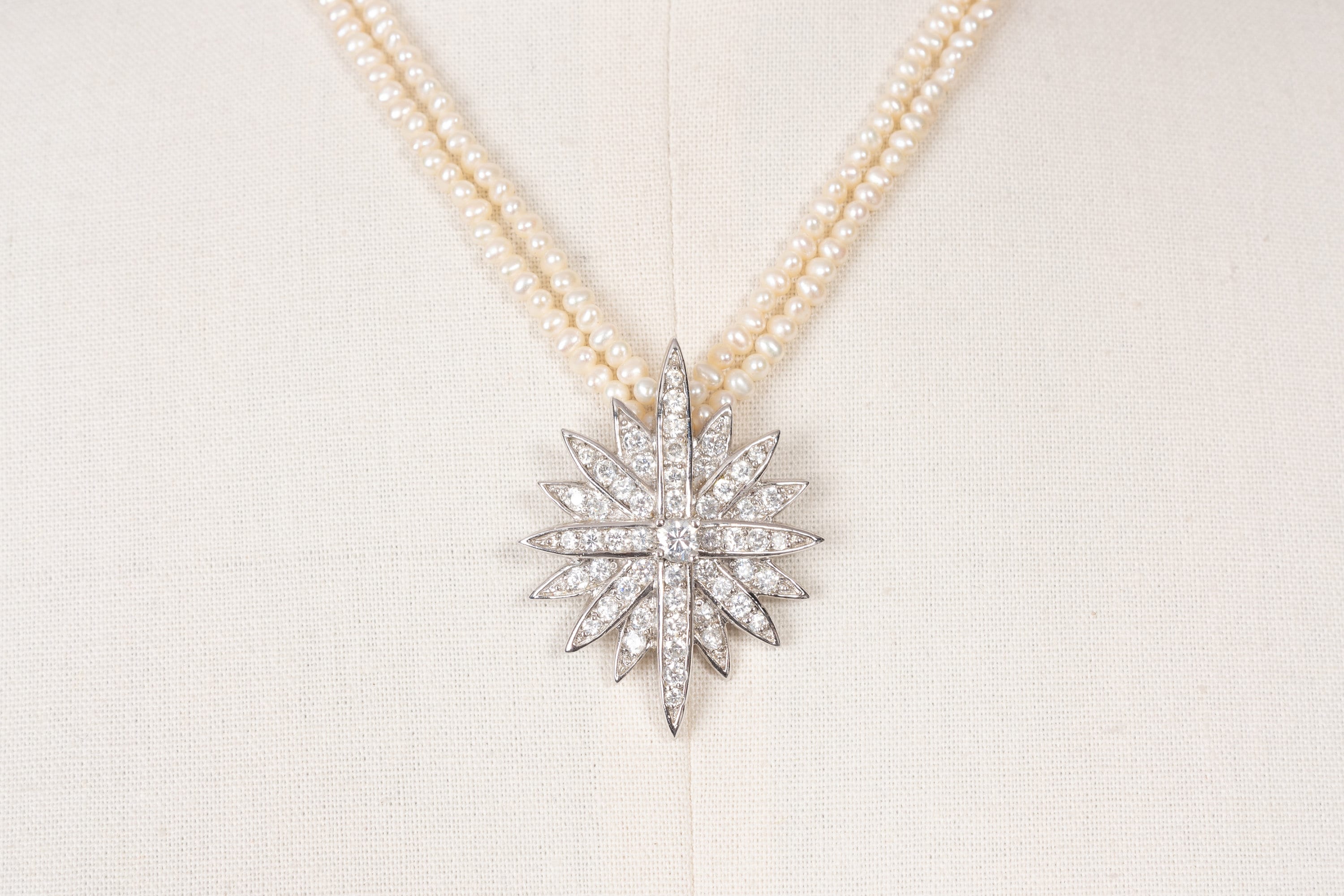 Vintage Double Strand Seed Pearl and Sterling Silver Necklace With ...