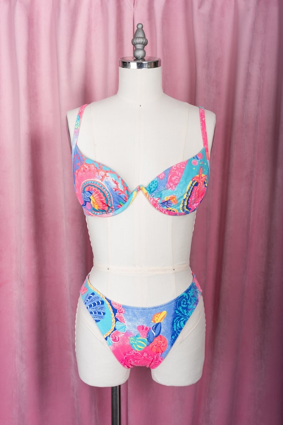 80's Neon Pink and Coral Polka Dot High Leg Bikini main image 0