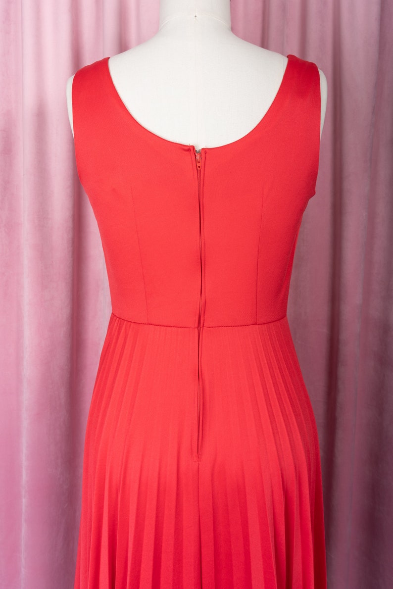 Vintage 1970s Tomato Red Polyester Perma Pleat Tank Dress image 6
