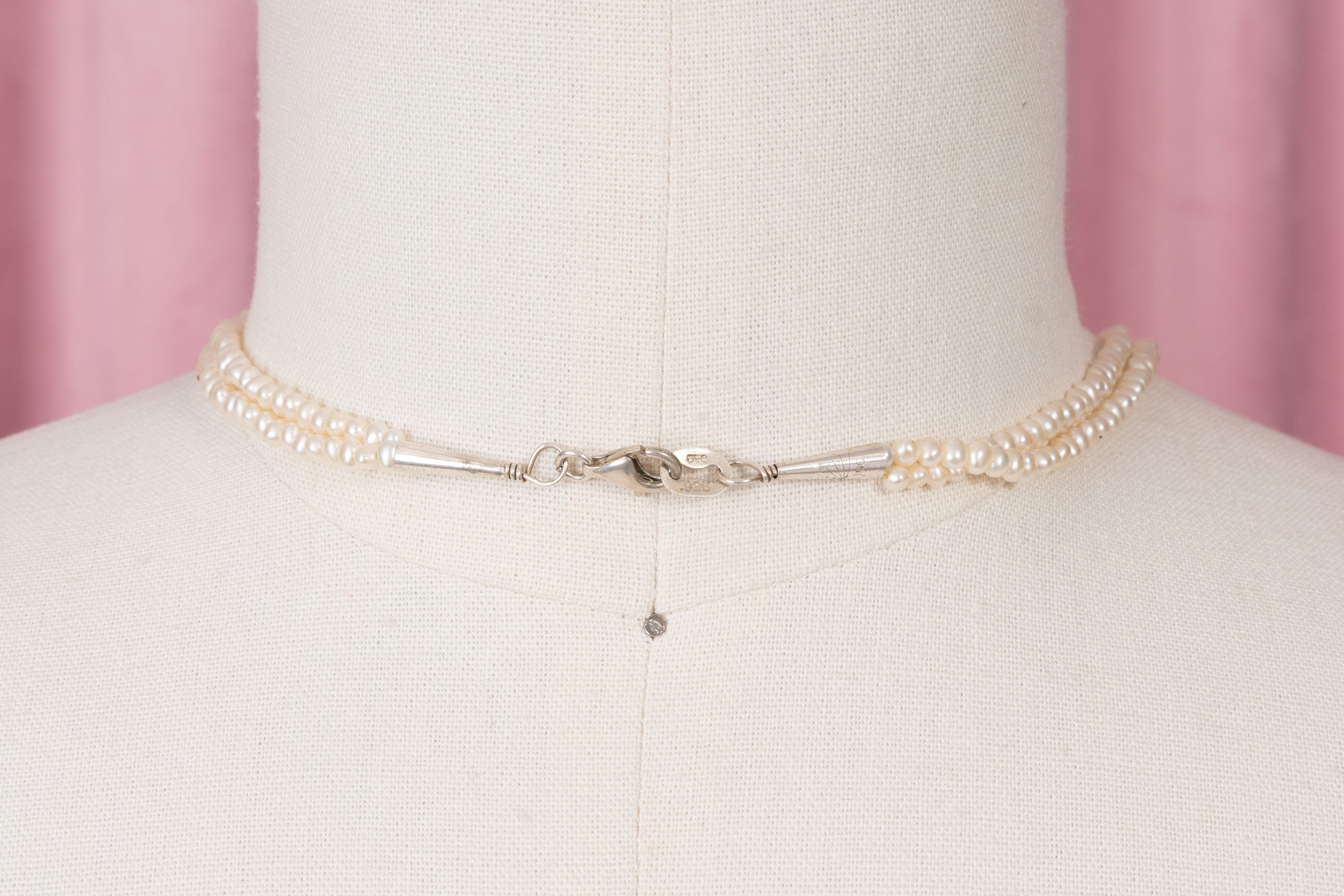 Vintage Double Strand Seed Pearl and Sterling Silver Necklace With ...