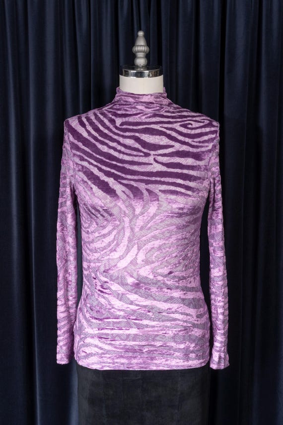 1990s Caché Lavender Zebra Stripe Burnout Velvet … - image 6