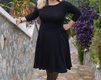 Elegant Black Dress, Comfortable for everyday use, Party dress, Plus size black dress, Midi dress