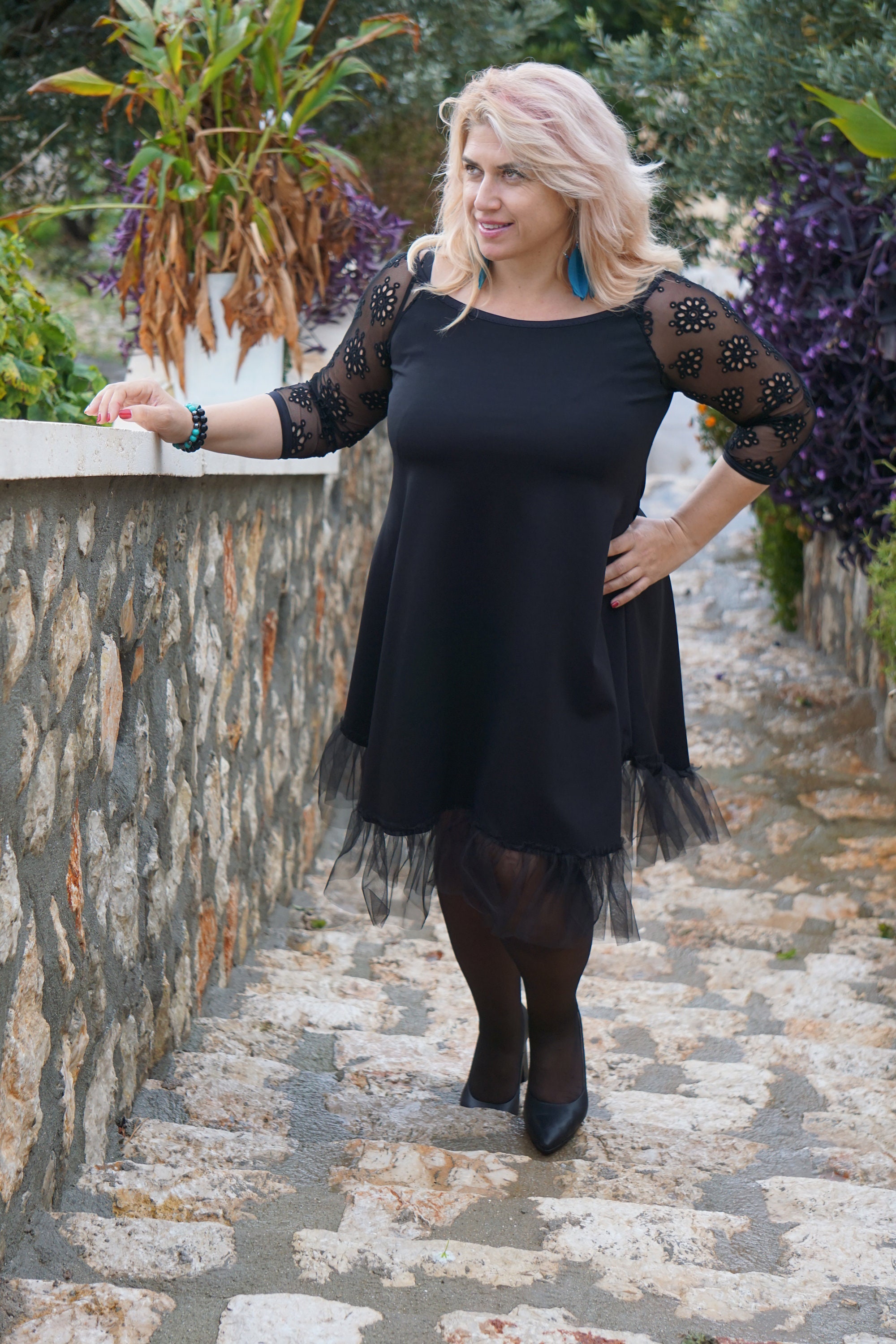 chinese dress ladies Women's tunic dress/Half Sleeve lace Top/Maternity Tunic Dress/Oversiz –  lijingshop